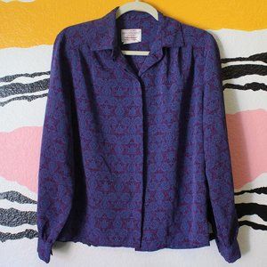 Vintage Pendleton Purple and Blue Paisley Long Sleeved Button Down Top